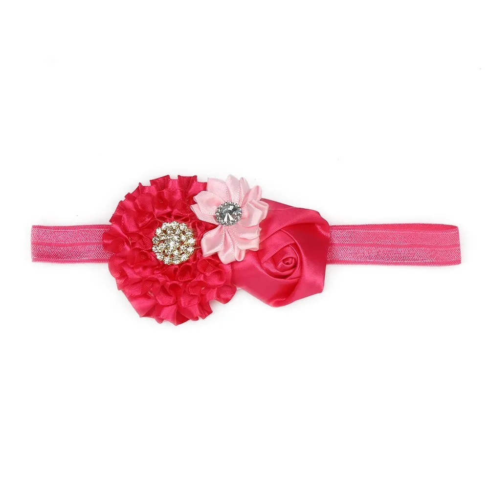 Dark Pink Украшение для детей, повязка на голову, повязка для малышей Лента для Дети женские аксессуары для волос для новорождённых и маленьких девочек с украшением в виде кристаллов бандаж, тюрбан с цветочным рисунком Головные уборы тиара - Цвет: Dark Pink