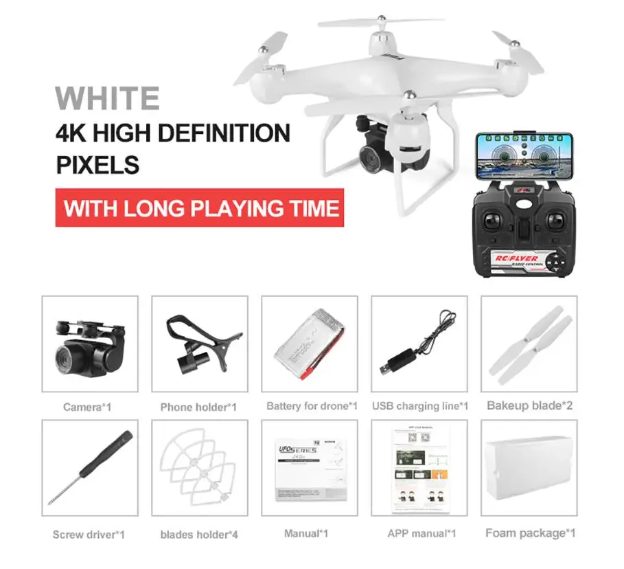 4K Camera White Дрон 4k RC Квадрокоптер Дрон с HD 1080P Wifi камера видео стабильный Rc вертолет F68 RC Дрон против DJI Phantom 4 3 H480 - Цвет: 4K Camera White