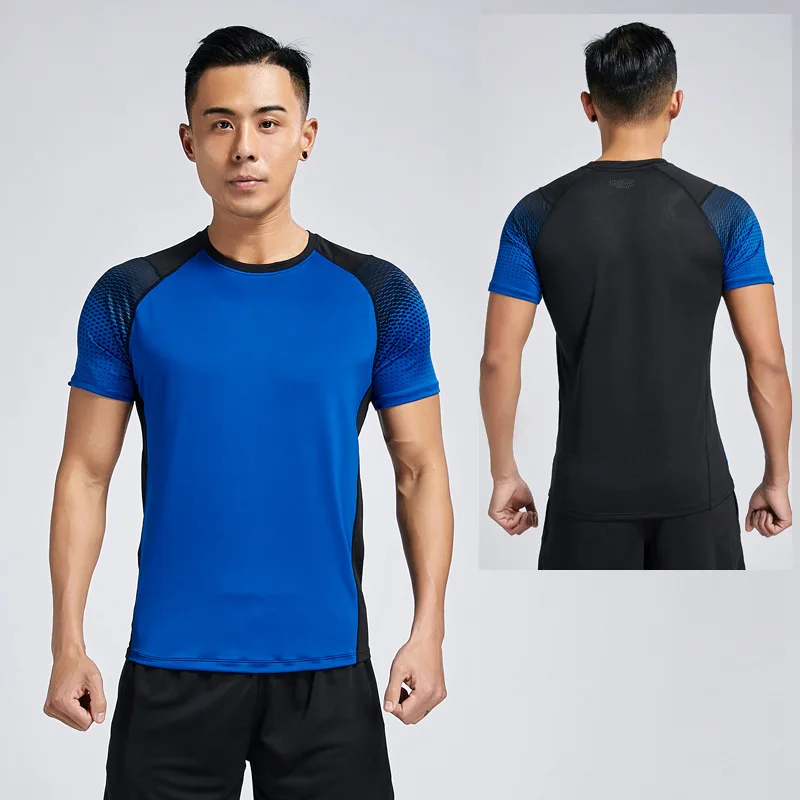 Fitness shirt BLUE Облегающая одежда, мужская футболка для бега, спорта, баскетбола, фитнеса, дышащие быстросохнущие топы, мужские рубашки для спортзала, компрессионные с коротким рукавом - Цвет: Fitness shirt BLUE