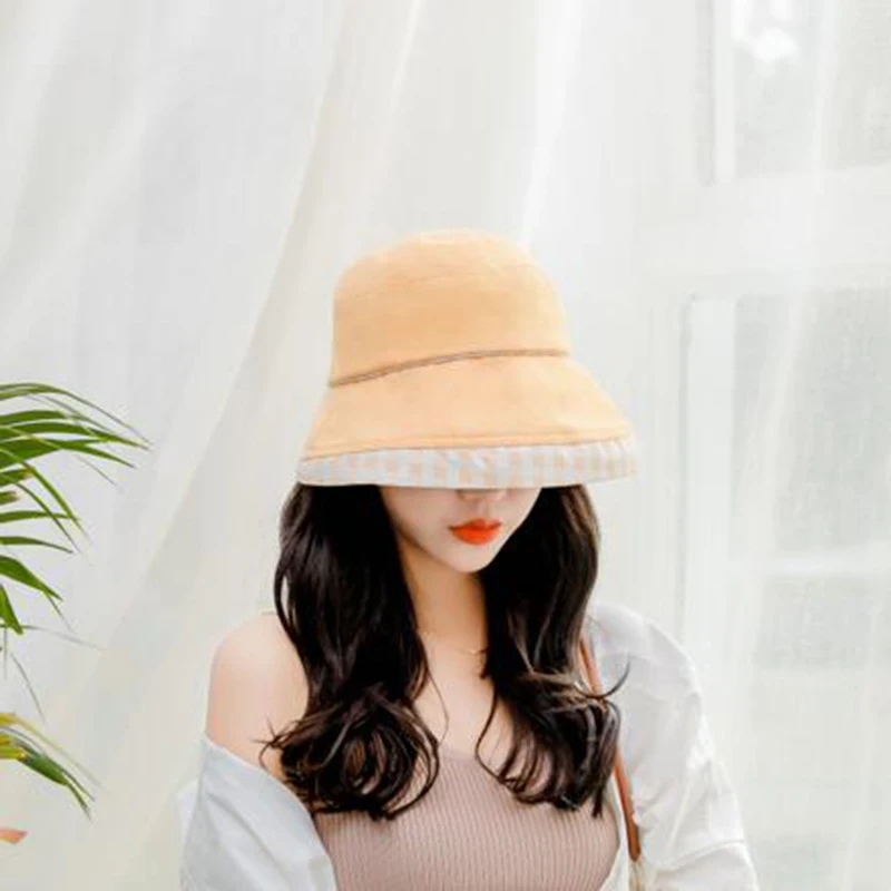 BINGYUANHAOXUAN, новинка, женские Панамы, летние хлопковые шляпы от солнца, купольный верх, лоскутные клетчатые Панамы