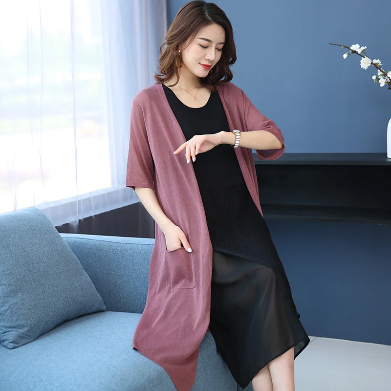 

Женское длинное льняное пальто, элегантный кардиган свободного покроя с защитой от солнца, весна-лето