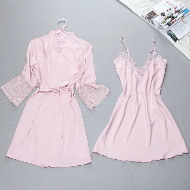 

Sexy Summer Womens 2pcs Strap Top Suit Robe Bath Gown Sleepwear Sets Casual Pajamas Ladies Long Sleeve Home Wear Nightwear
