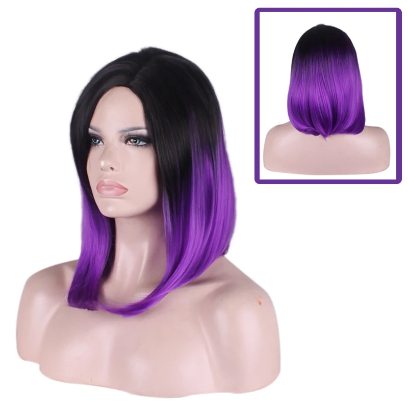 

Anime Black Purple Ombre Short Bob Wig Cosplay Costume Heat Resistant Synthetic Hair Wigs For Women