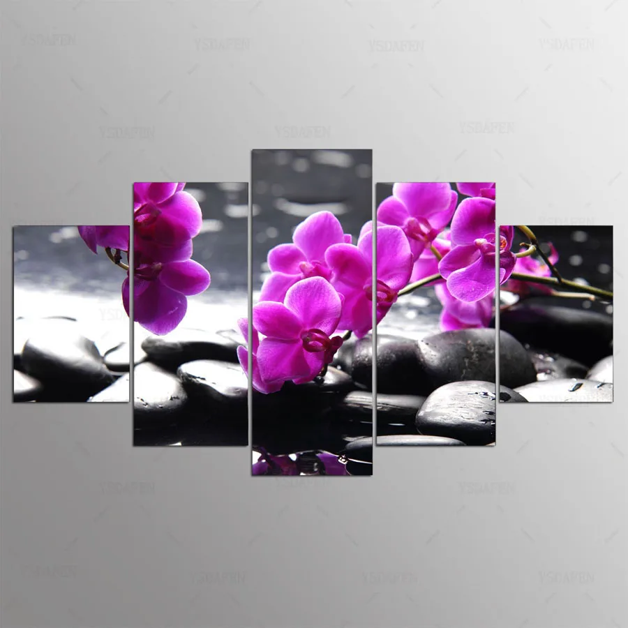 

5 panel Modern orchid, purple stone hd Art print canvas art wall framed paintings for living room wall picture kn-489