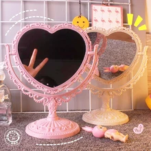 Vintage Kawai Style Desktop Mirror lOVE Heart-shaped Oval Dream Rotating Decoration Mirror Girls Gift