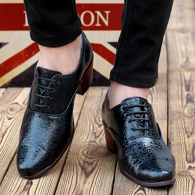 Man Shoes High Heels Spring Autumn Mens Pointed Toe Dark Blue Wine Red Dress Footwear Lace Up Wedding For Men | Обувь