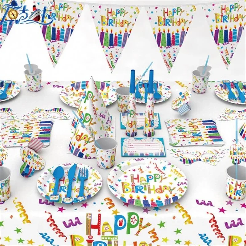 С днем рождения с очаровательным принтом вечерние посуда тарелки салфетки