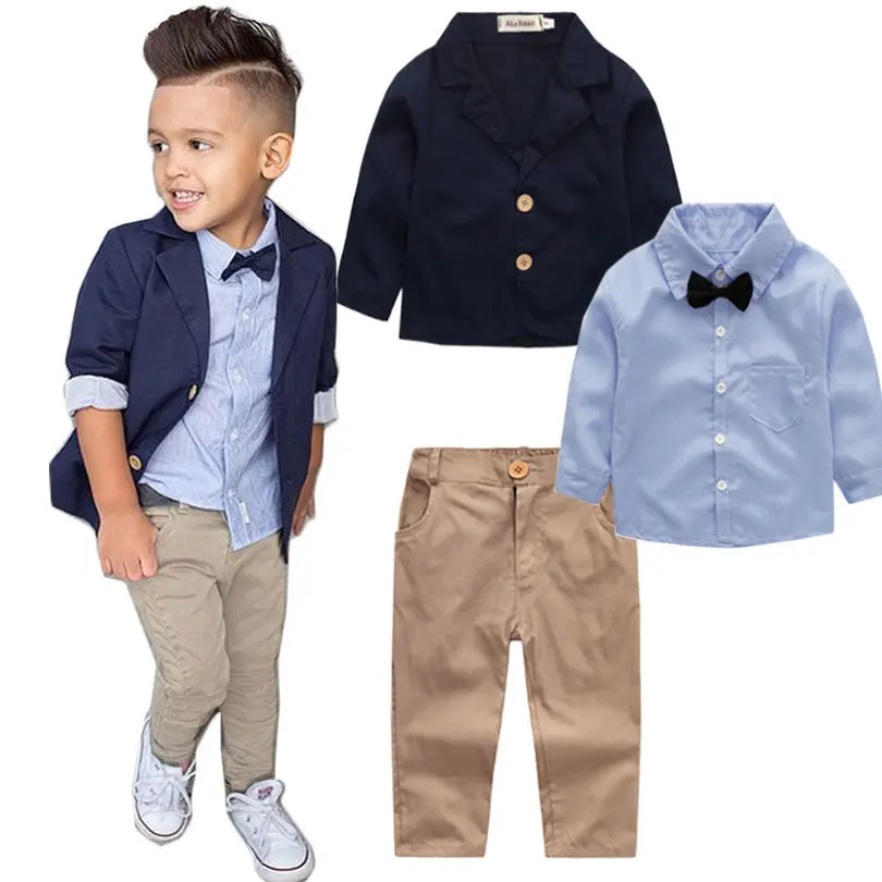 Navy blue VIMIKID/Коллекция года, осенний костюм джентльмена для мальчиков куртка+ рубашка+ штаны комплект из 3 предметов, куртка топ с длинными рукавами, кардиган, Модный комплект, k1 - Цвет: Navy blue
