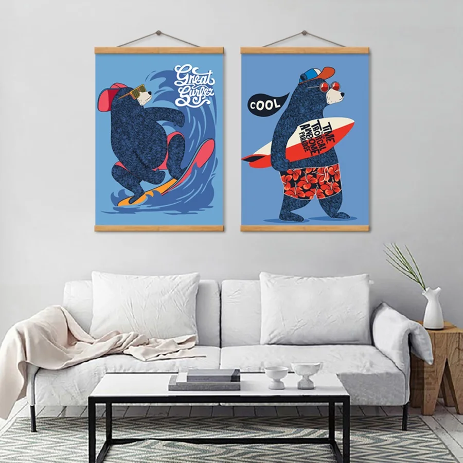 

Nordic Cartoon Bear Surfing Decorative Painting for Children's Room Wall Art Poster and Prints Canvas Pictures Modern Home Decor