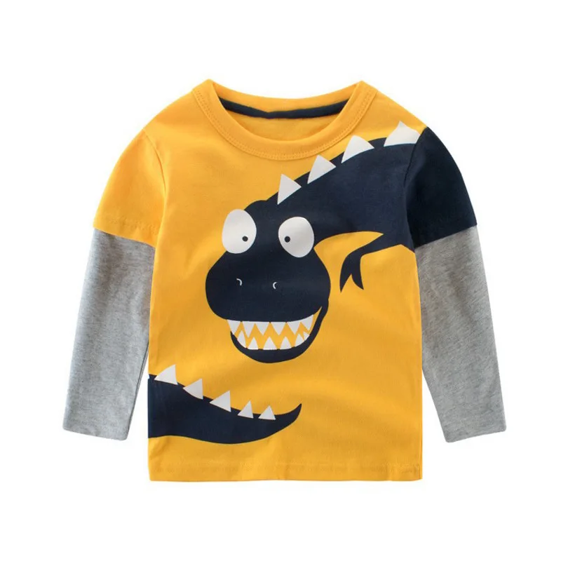 Dinosaur Orange Simplee/Детские Осенние футболки с рисунком динозавра для мальчиков детские хлопковые футболки с длинными рукавами одежда для мальчиков футболки с принтом акулы для малышей - Цвет: Dinosaur Orange