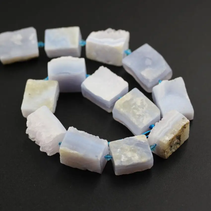 

Approx 16PCS Strand,Natural Blue Chalcedony Rectangle Shape Beads,Drilled Polished Slabs RAW Agates Jewelry Supplies