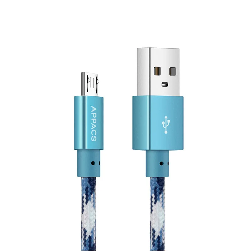Blue Micro USB зарядное устройство для Android кабель, APPACS6.6Ft Нейлон Плетеный высокоскоростной 2,0 USB к Micro usb зарядный провод для Samsung Galaxy, LG - Цвет: Blue