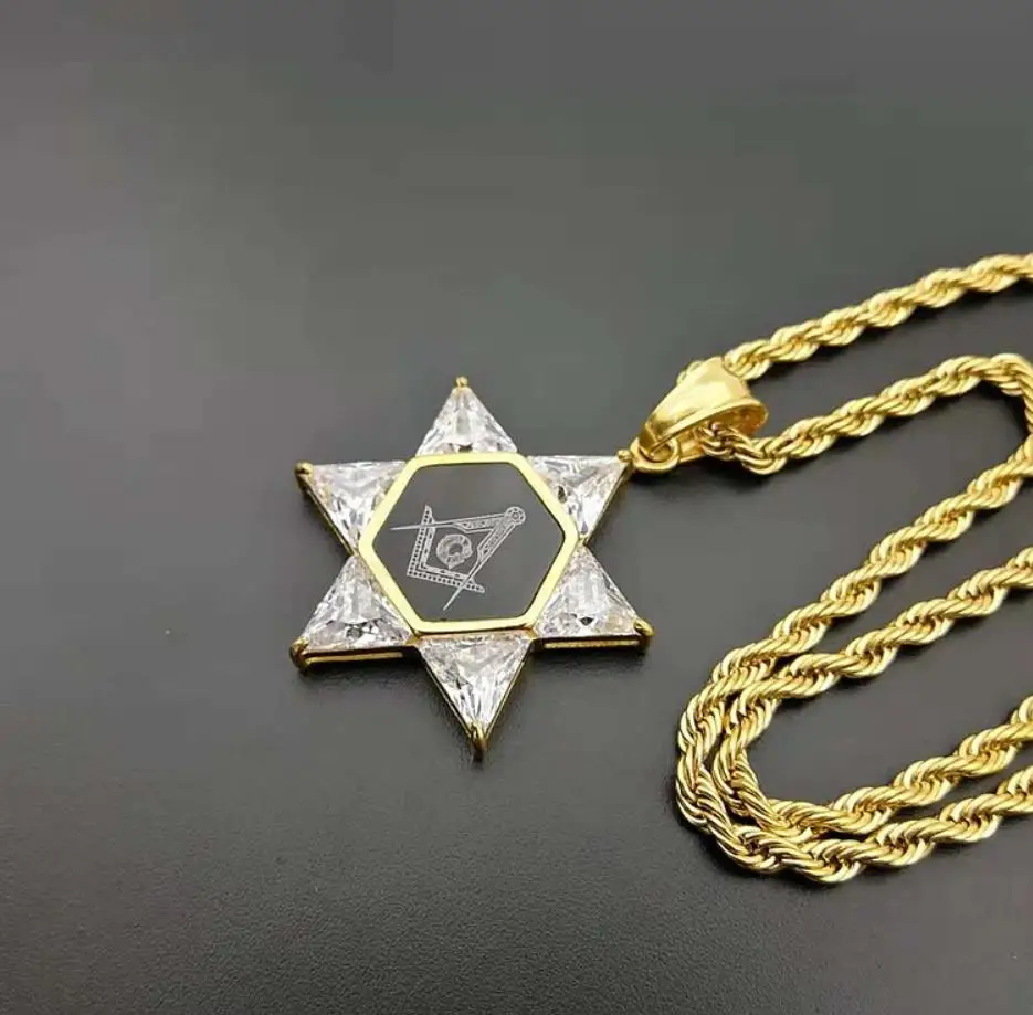 Нержавеющая сталь для мужчин хип хоп iced out Free mason Подвески гексаграмма Циркон Мода масонской цепочки и