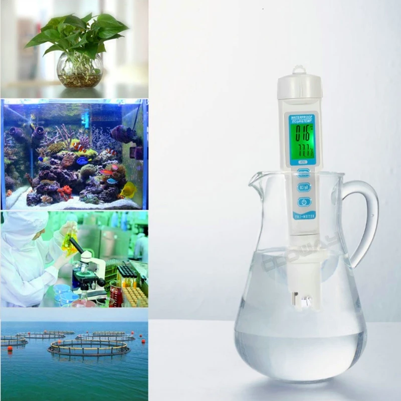 Портативный цифровой ЖК-дисплей EC pH TEMP Измеритель Качества воды для аквариума
