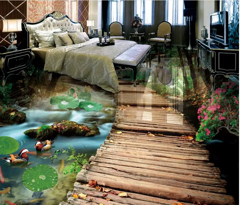 Пользовательские 3d напольные плитки фото обои мост воды ПВХ Самоклеящиеся для