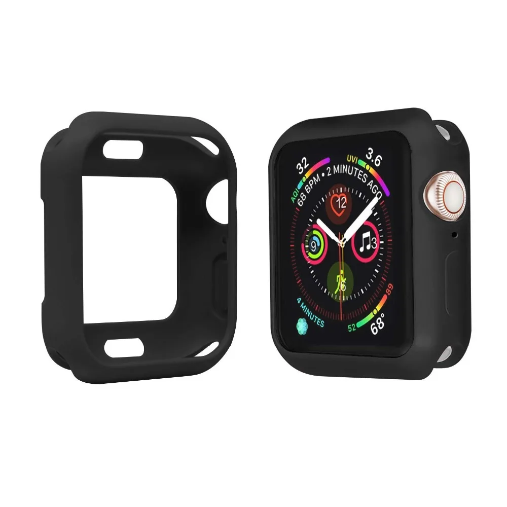 NEW Colors Soft Silicone Case For Apple Watch Series 4 40mm 44mm Cover Frame Full Protection+Screen Protector | Мобильные телефоны