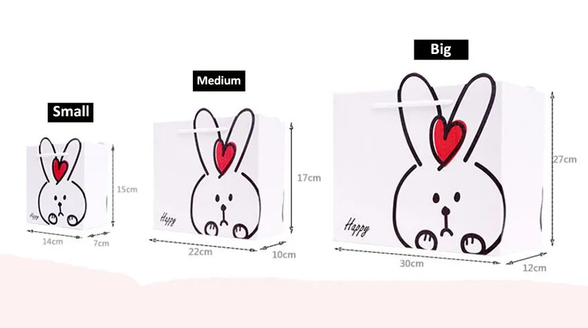 20 упаковка белый розовый милый кролик Подарочная бумажная упаковочная сумка с