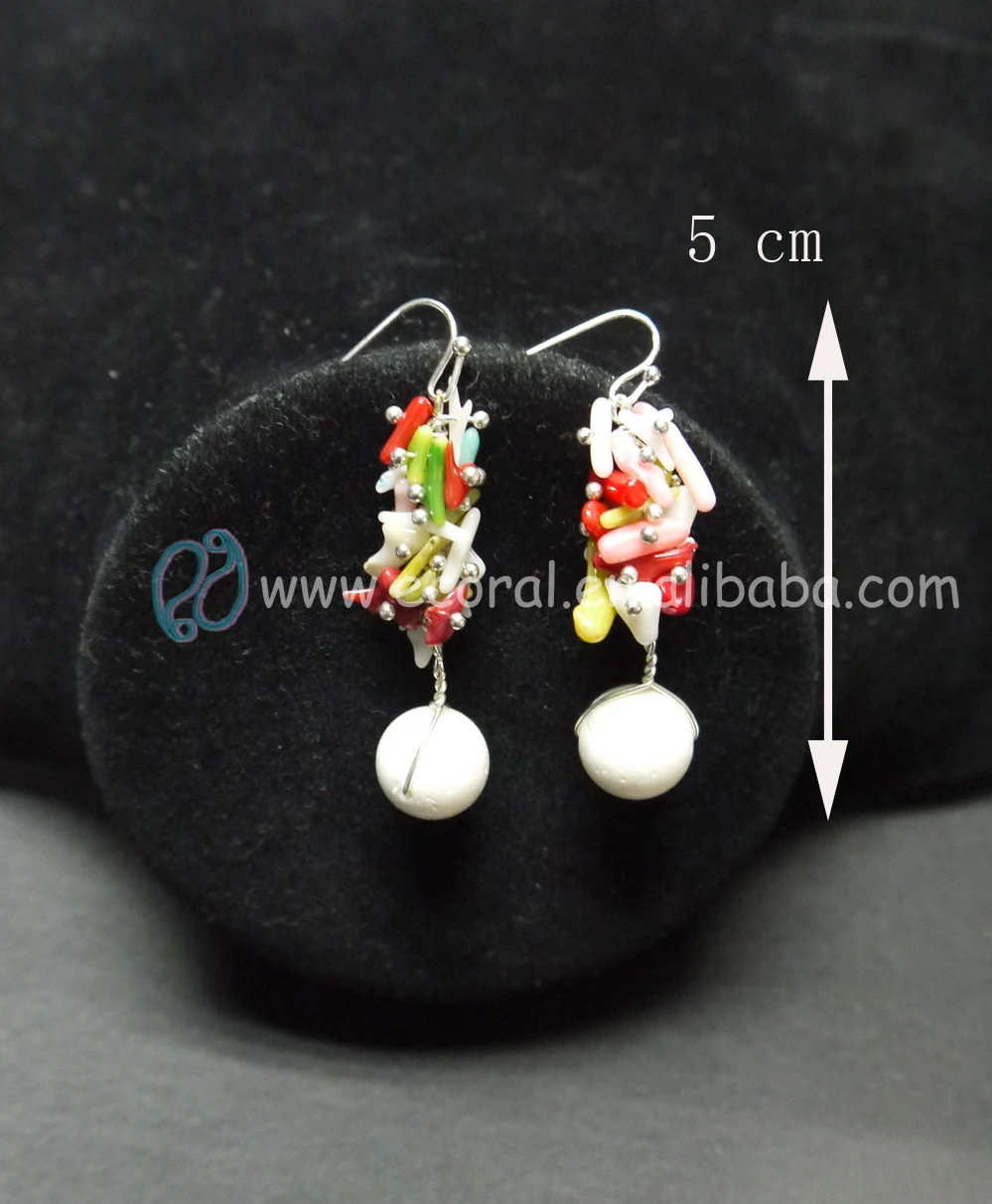 Free shipping (12pcs/lot) colorful coral handmade hook earrings dangle ball custume jewerly All the same price mixed | Украшения и