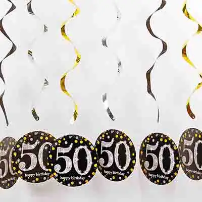 50th Индивидуальное украшение на день рождения, Черное золото, 18, 30, 40, 50, 60, 70, для девочек, украшения для дня рождения, для взрослых, Висячие завитки, набор, сделай сам - Цвет: 50th