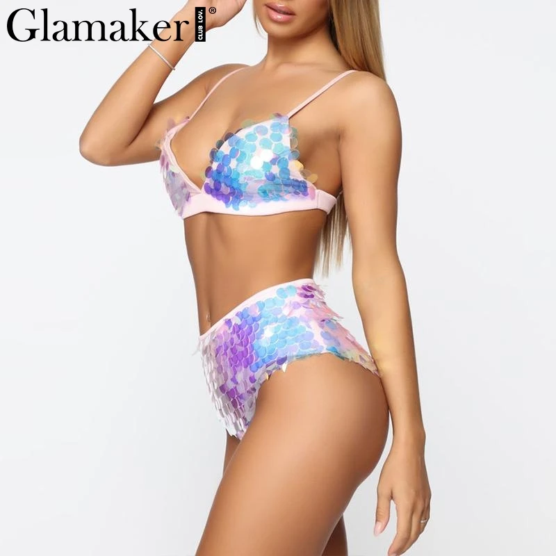 Glamaker пикантный комплект бикини с блестками mujer треугольный женский купальник