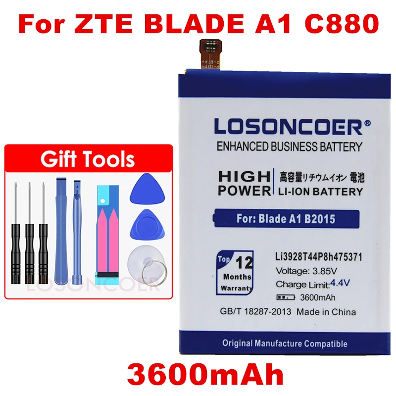 Losoncoer 3600 мА/ч, Li3928T44P8h475371 для zte лезвие A1 B2015 V8mini V8 мини Батарея C880 C880A C880S AXON mini Xiaoxian 3