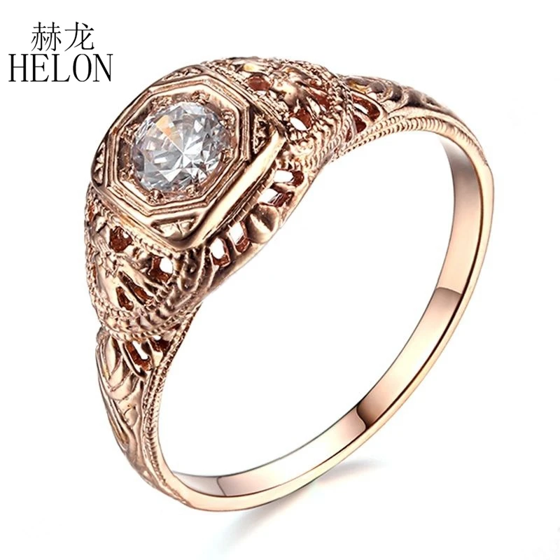 HELON Solid 14 к 585 розовое золото выращенные лабораторно алмазы Обручение кольцо 0.3CT Винтаж классический Moissanites Свадебные украшения для Для женщин подарок