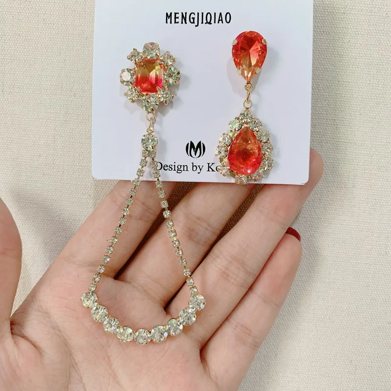 MENGJIQIAO корейский Новое поступление стразы цветок жемчуг кисточкой Висячие серьги для женщин блестящее сердце кристалл Винтаж Brincos Ювелирные Изделия - Окраска металла: rhinestone-1 red