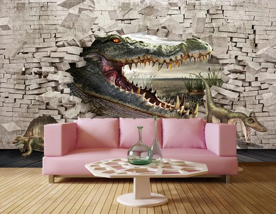 

Crocodile turtle dinosaur 3D dimensional painting wallpaper,living room sofa tv wall bedroom 3d kids wallpaper papel de parede