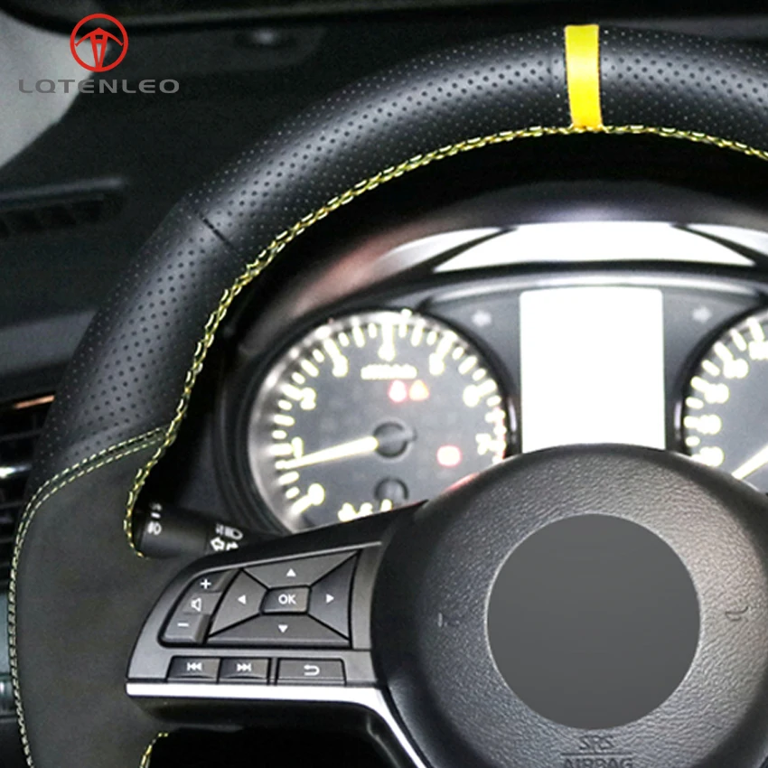 LQTENLEO Черный Кожа Замша Руль Обложка для Nissan X-Trail Qashqai Rogue листьев ногами Micra- марта Altima Сильфида