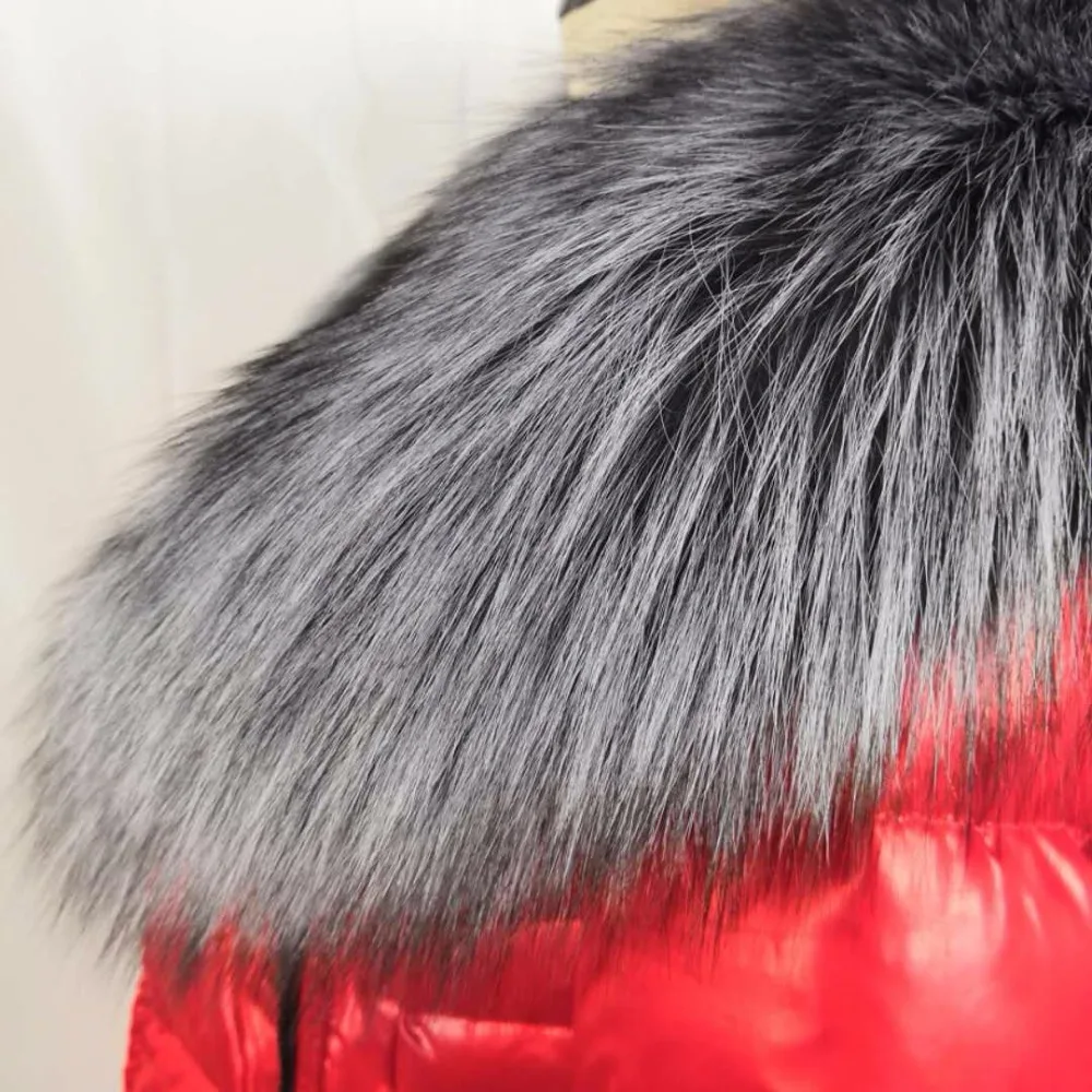 Новинка 100% натуральный меховой воротник роскошный серебряный Лисий кольцо шарф