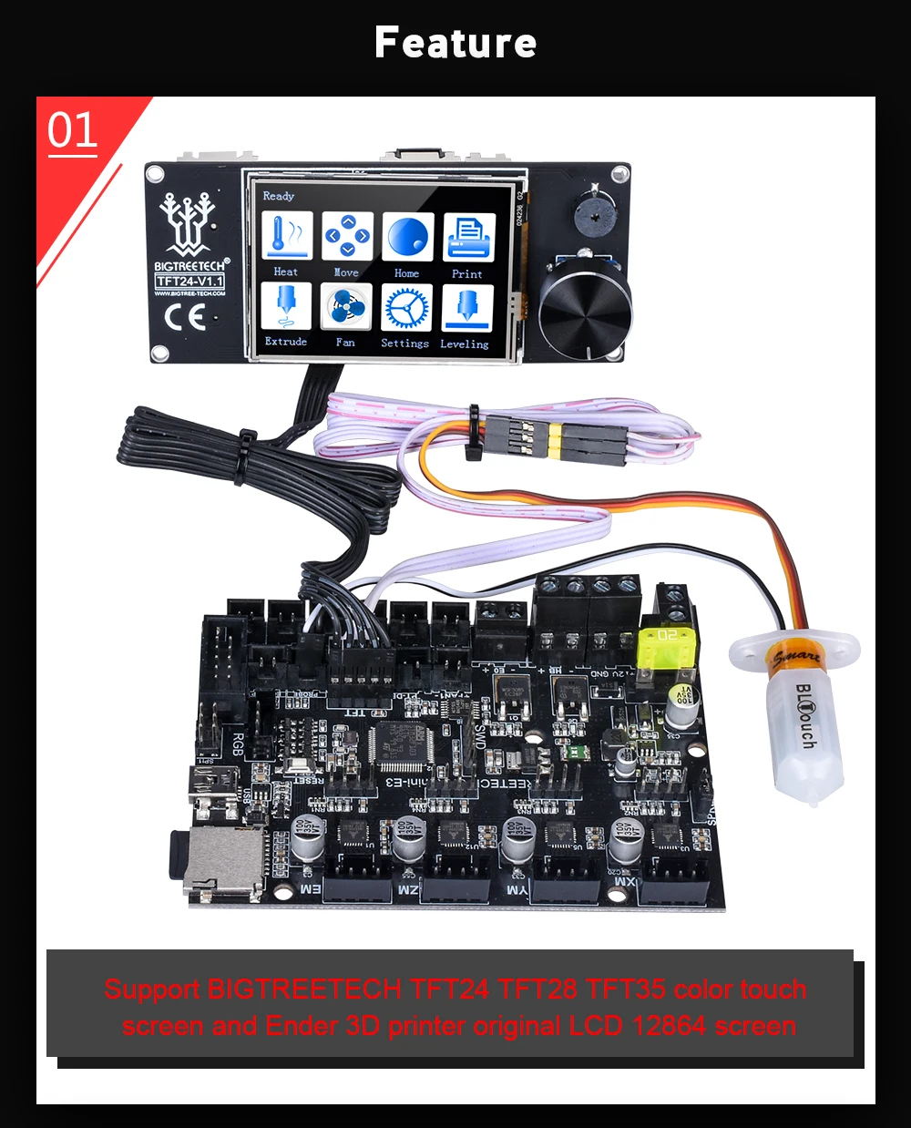 BIQU BIGTREETECH SKR MINi E3 32 бит контроллер интегрированный TMC2209 UART с TFT24 V1.1 экран для Ender 3/5 SKR Pro 3d принтер