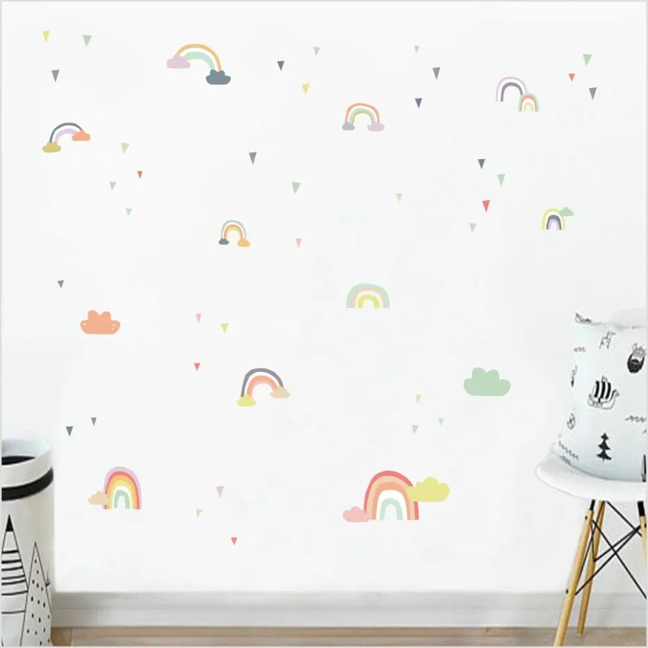 3 цвета Наклейки на стены с радужными облаками и каплями дождя для украшения