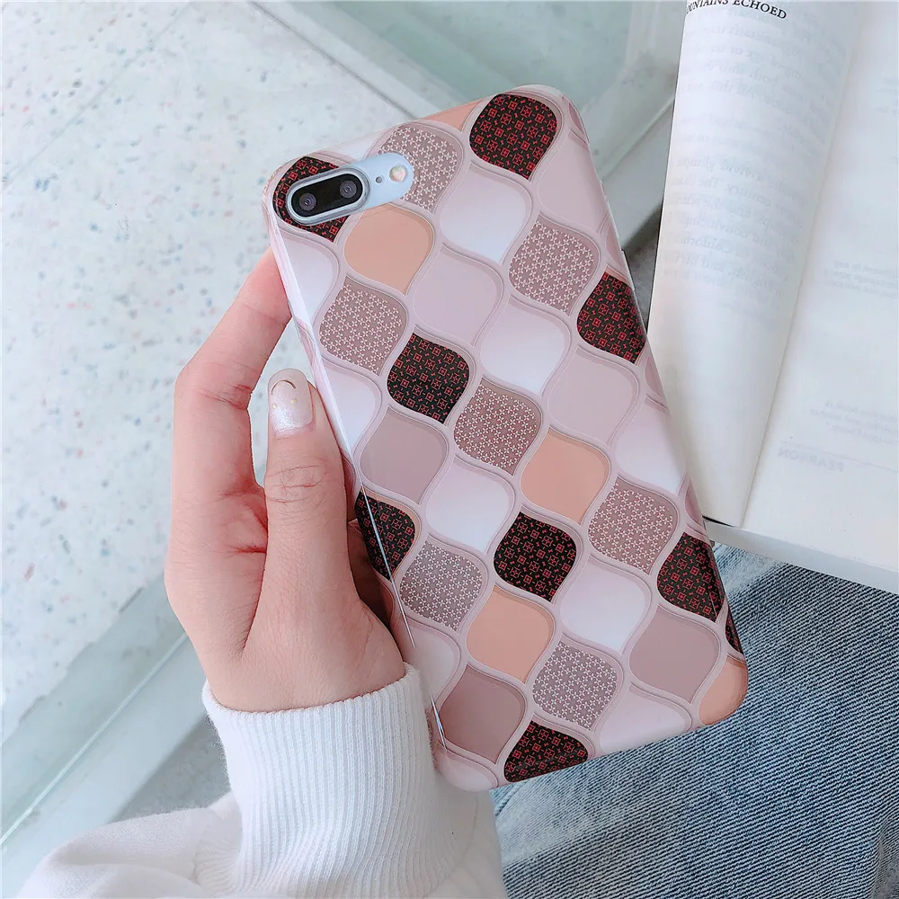 Grid Case for iPhone 6 6s Plus 7/8plus Female IMD Soft TPU Marble X XS XR MAX Back Cover Capa |