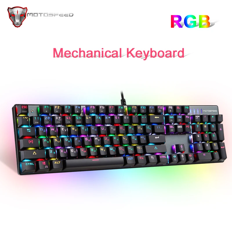 Motospeed CK104 игровая механическая клавиатура Русский Английский красный синий переключатель металлический проводной RGB с подсветкой анти-ореолы для геймера