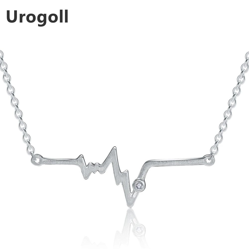 

Brand New 925 Sterling Silver Trendy Link Chain Heartbeat Electrocardiogram Pendant Necklaces For Women Jewelry Gifts