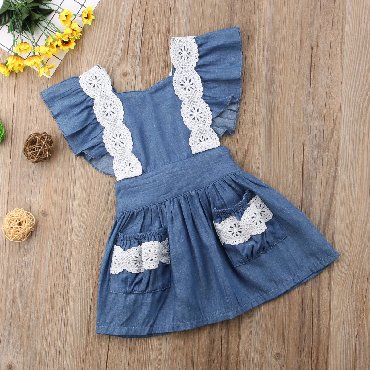 Summer Princess Baby Kids Girls Sundress Toddler Denim Lace Dress Clothes Dresses Sleeveless Cute Clothing | Детская одежда и