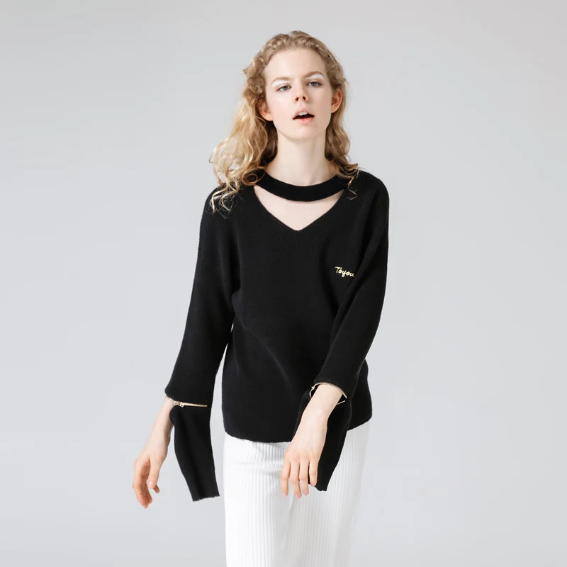 Toyouth Knitted Sweater Women 2019 Autumn Red Bla Pullover Sexy Halter Neck Long Sleeve Jumpers Pull Femme sweter mujer | Женская одежда