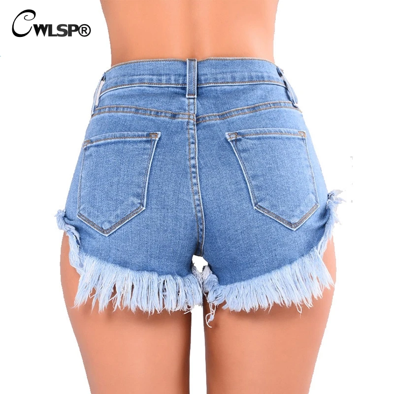 

CWLSP Cotton Jeans Hot Shorts 2018 Women's Summer Denim Vintage Sexy Slim Tassel Hot Shorts For Femme With Pocket QZ2800