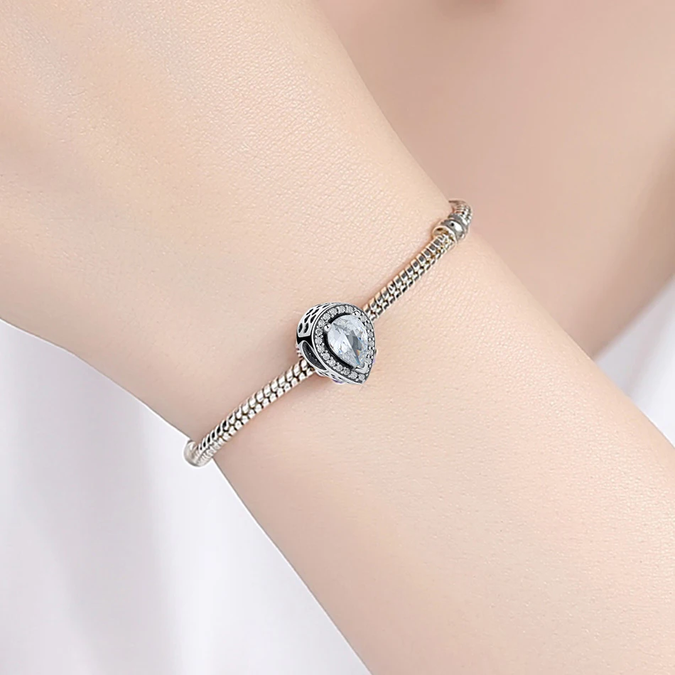 EVOJEW Clear CZ Radiant Teardrop Charms Fit Pandora Charm Bracelet 925 Sterling Silver Beads For Women DIY Original Jewelry | Украшения и