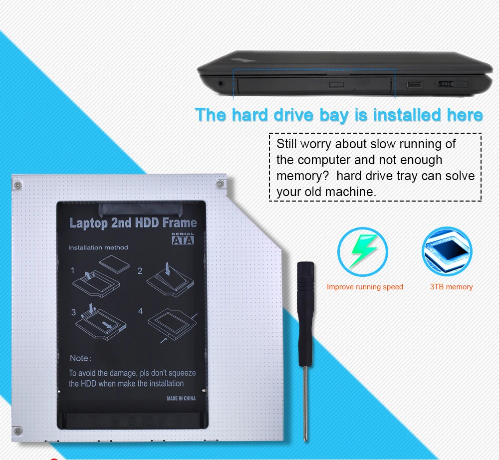 TISHRIC HDD Caddy 9,5 мм IDE адаптер DVD HDD корпус жесткого диска для 2,5 SSD чехол Optibay 9,5 мм CD-ROM Универсальный алюминиевый