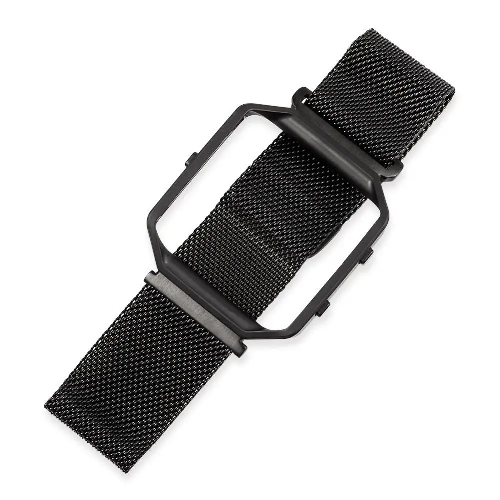 23 мм сетка петля ремешок+ металлическая рамка для Fitbit Blaze нержавеющая сталь часы браслет магнитный замок черный розовое золото серебро - Цвет ремешка: black