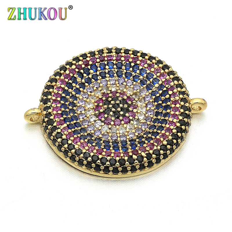 Круглые радужные коннекторы 20 мм из латуни с кубическим цирконием для