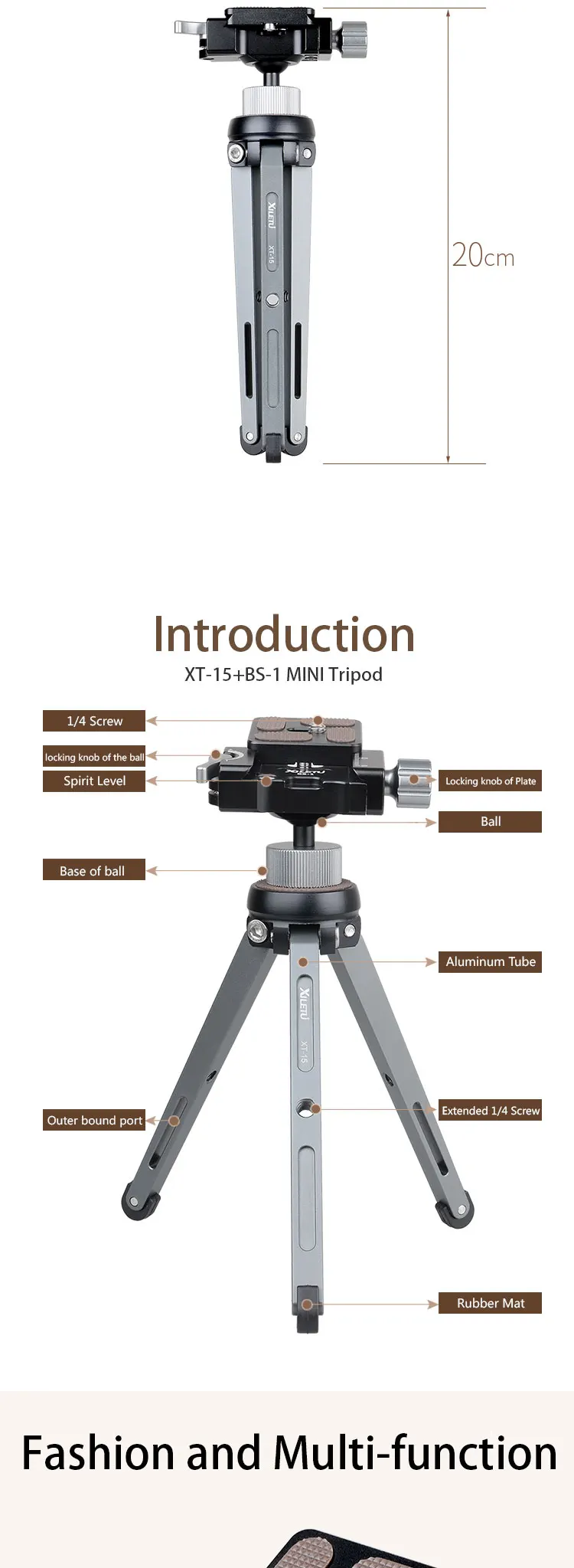 XILETU XT-15+ BS-1 камера Телефон Стенд Легкий Настольный мини штатив для смартфона беззеркальная камера DSLR