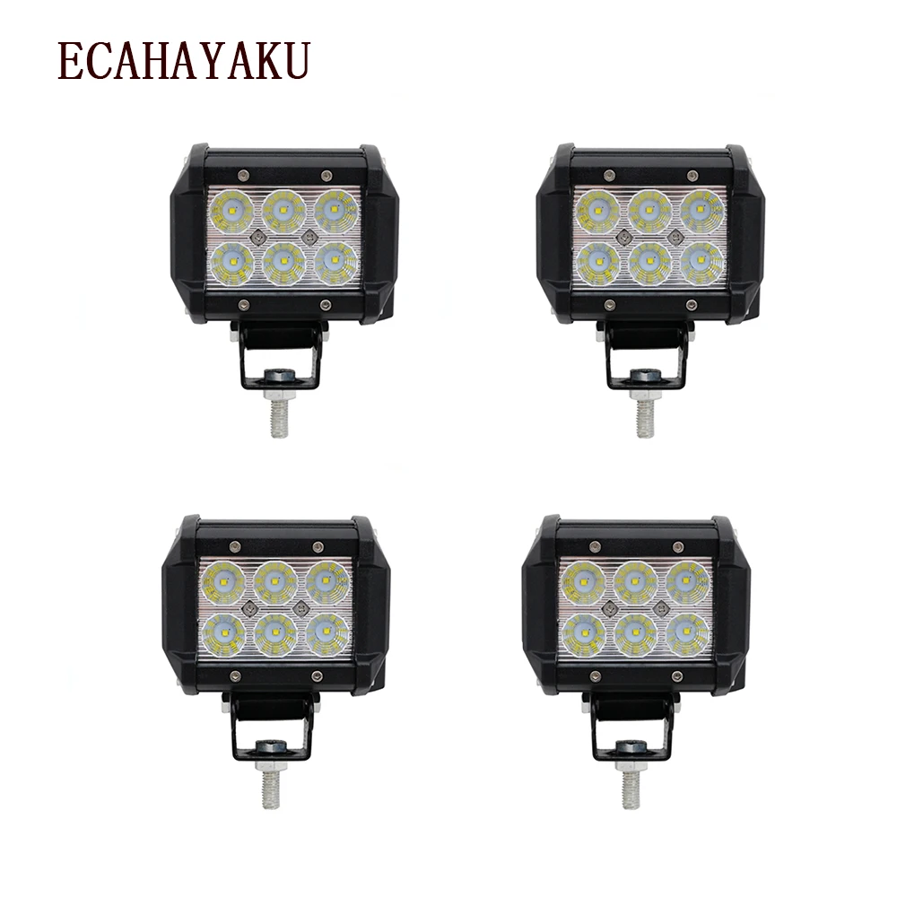 

ECAHAYAKU 2pcs 4 Inch LED 18W Work Light Bar 24v 12V IP67 SPOT FLOOD for 4x4 4WD OFF ROAD ATV TRUCK BOAT UTV fog driving light