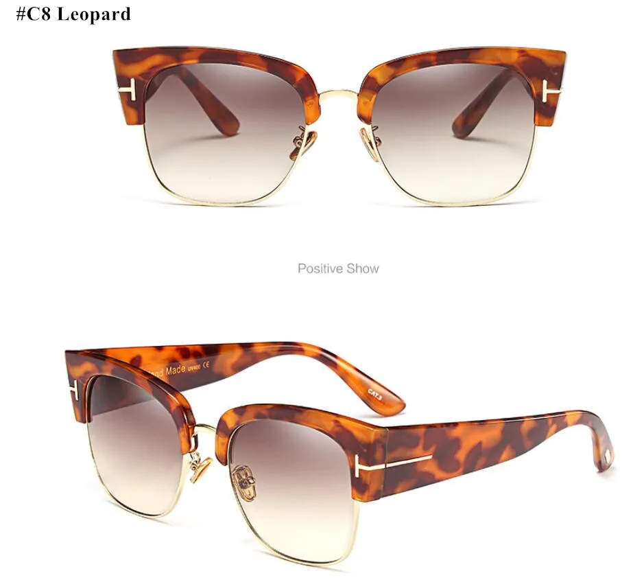 c8 leopard Модные женские негабаритные солнцезащитные очки кошачий глаз, женские винтажные Роскошные брендовые дизайнерские солнцезащитные очки с большой оправой, женские очки UV400 - Цвет линз: c8 leopard
