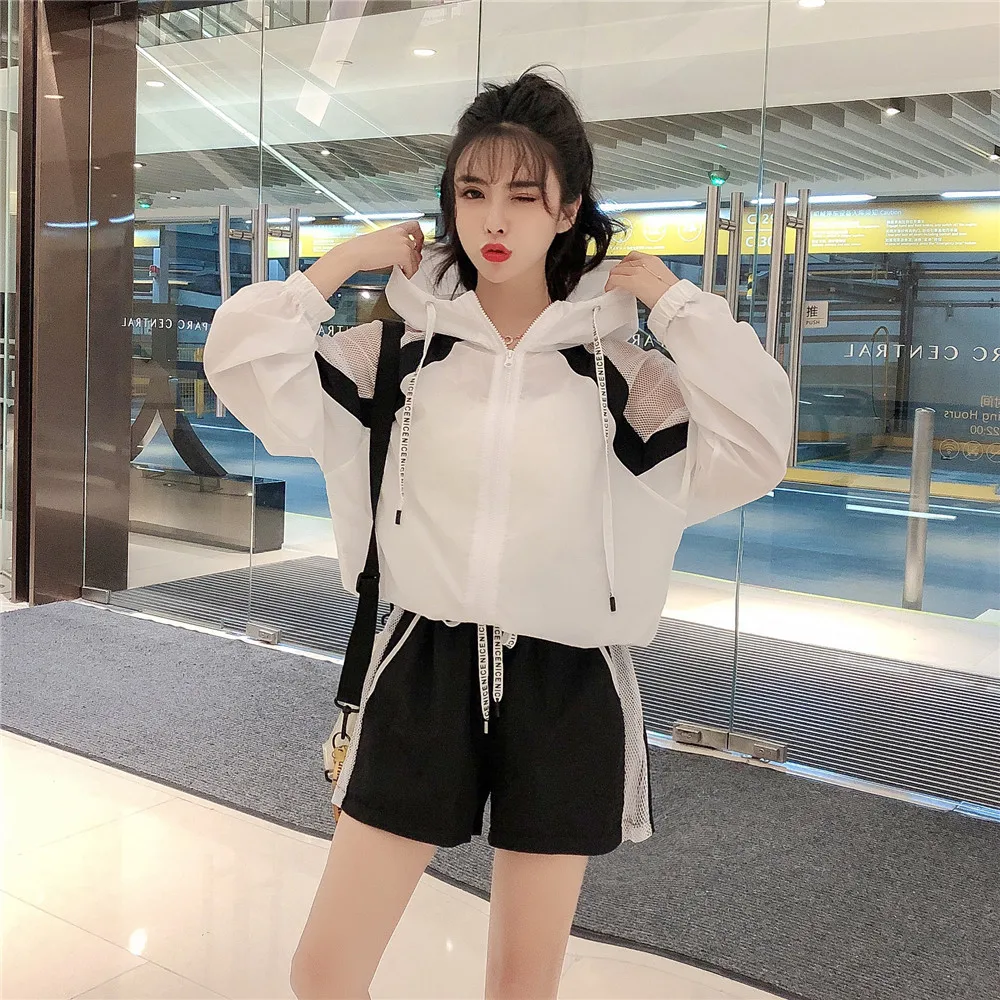 Новая летняя женская одежда в Корейском стиле пальто с капюшоном пэчворк +