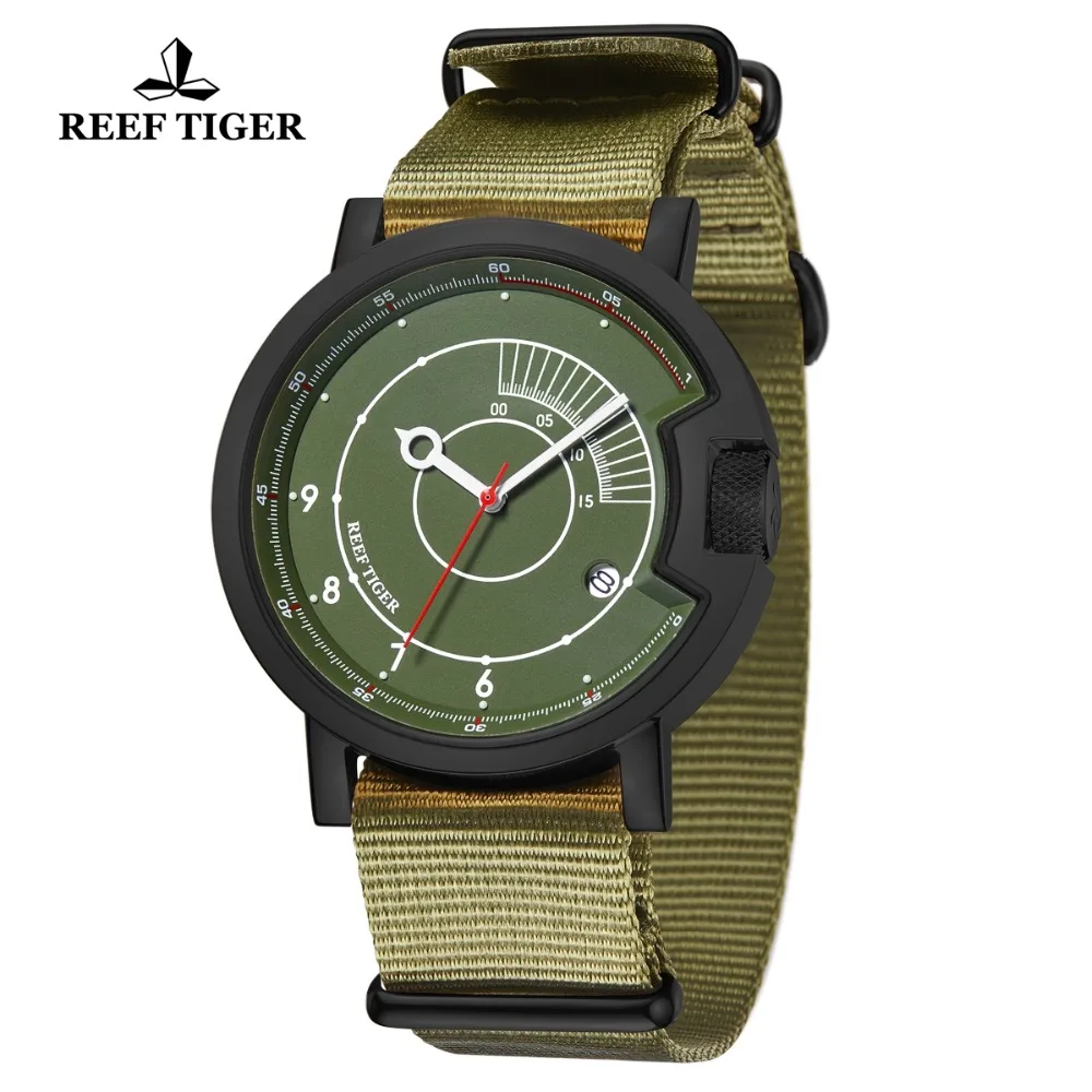 Reef Tiger/RT новые модные спортивные часы для мужчин водонепроницаемые зеленые часы нейлоновый ремешок люксовый бренд reloj hombre RGA9035