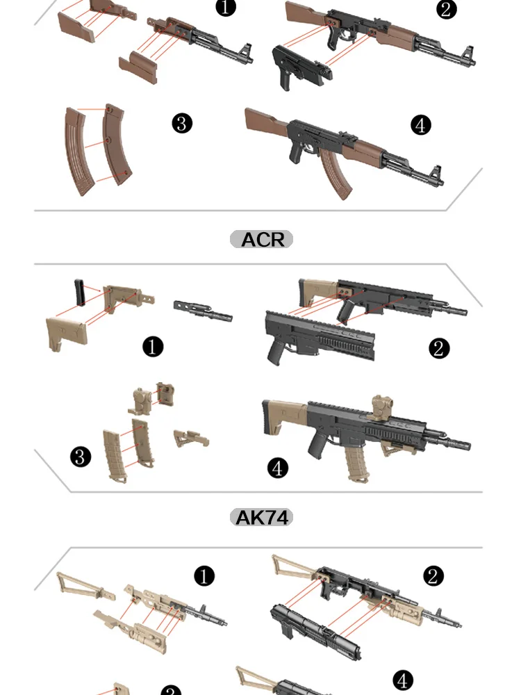 6 шт./компл. 1:6 ружьё модель AK47 AK74 AKM дуги M4 M16 Пластик картина собрать Военный имитационная модель Книги об оружии для фигурку