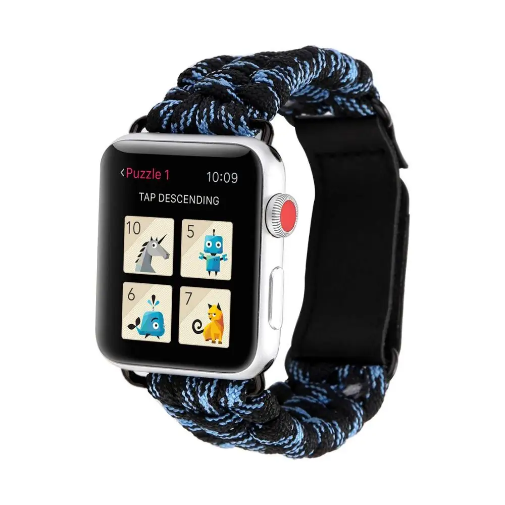 blackblue Apple Watch Band, нейлоновые части, парашютный шнур, для спорта на открытом воздухе, кемпинга, активного отдыха, для женщин и мужчин, браслет, ремешок для iWatch Series 5 4 3 2 1 - Цвет ремешка: blackblue