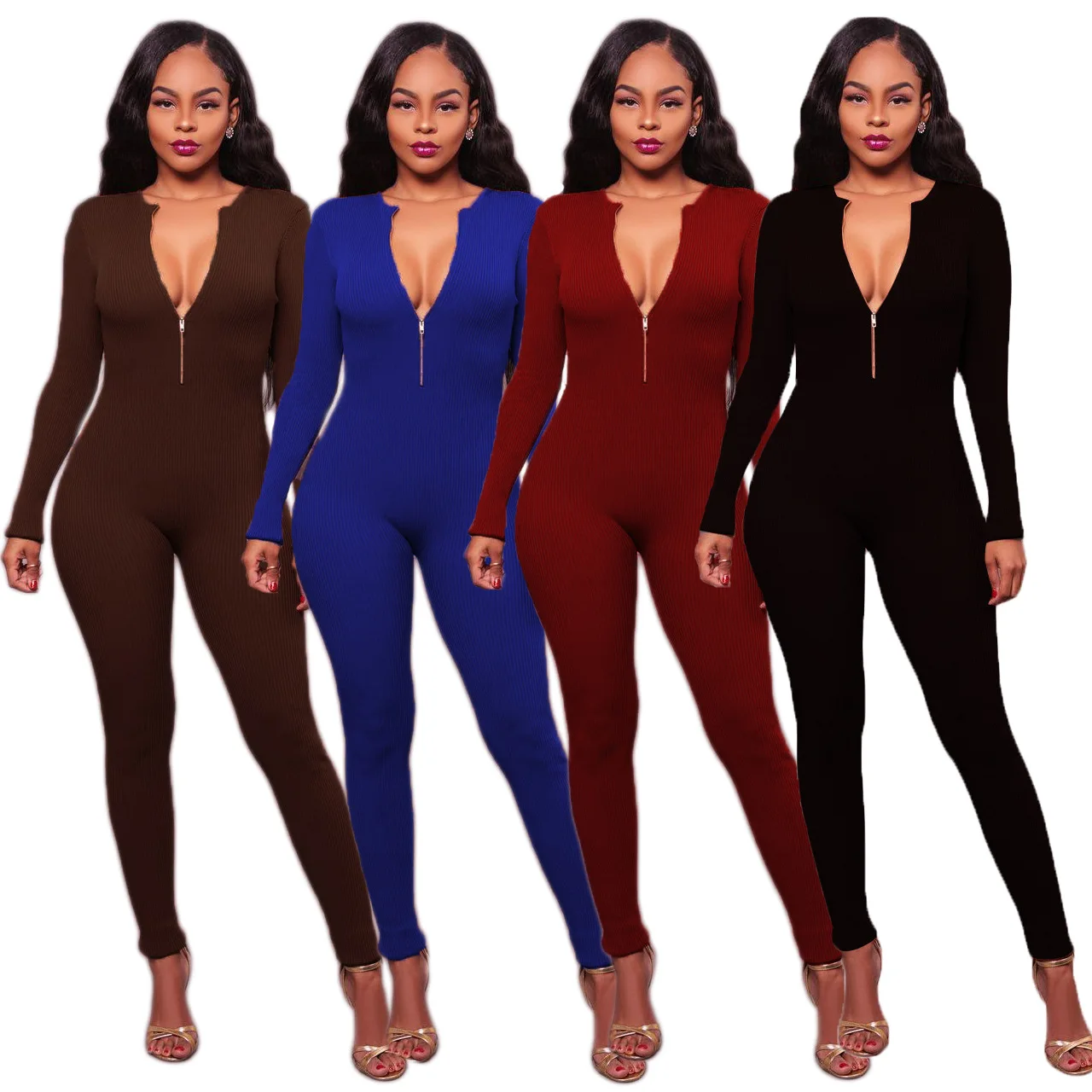 Fashionable Solid Long Sleeve Round Collar Bodysuit Sexy Wrapped Chest Elegant Jumpsuits for Women Free Shipping |